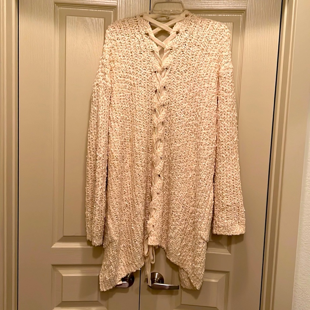 Lush Cream Lace Up Back cardigan size M